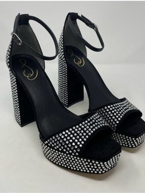 Nib Sam Edelman Nellie Glitz Platform Black Sandals